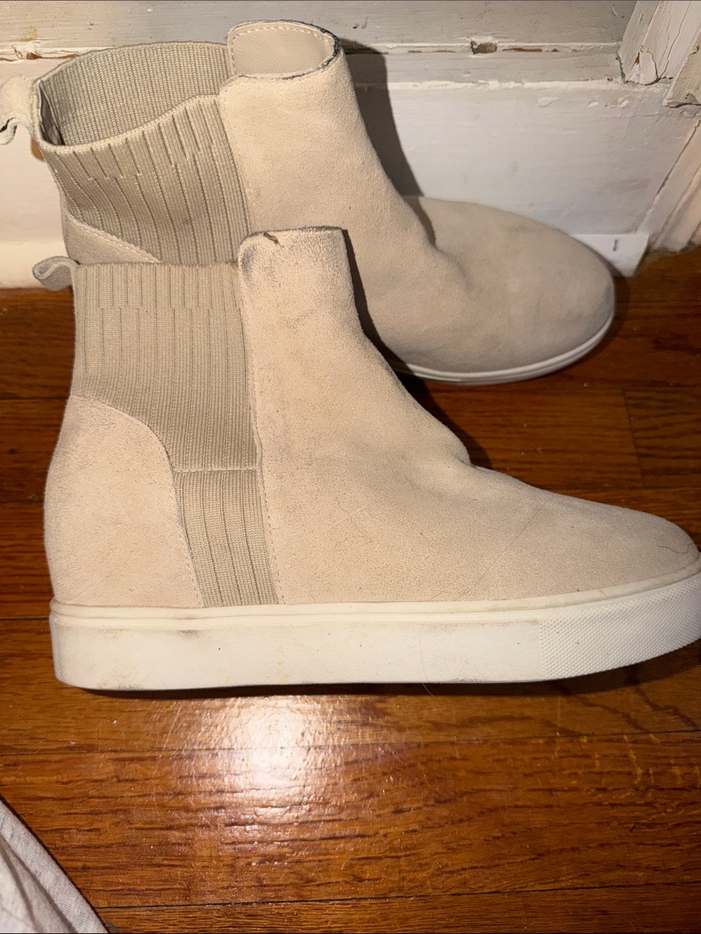 Steve Madden Cream Suede Slip-On Chelsea Platform Booties
